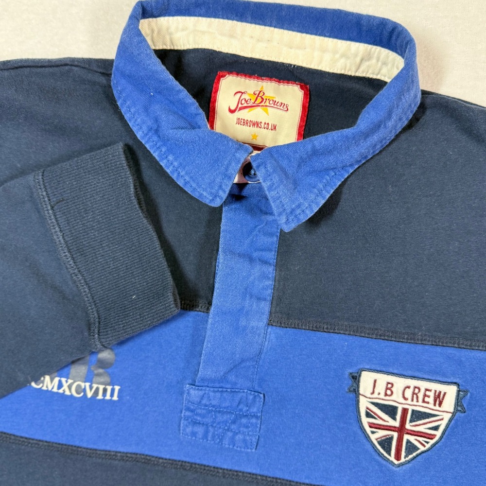 Joe Browns Mens Rugby Shirt Long Sleeve Blue MCMXC VIII‎ Union Jack Large